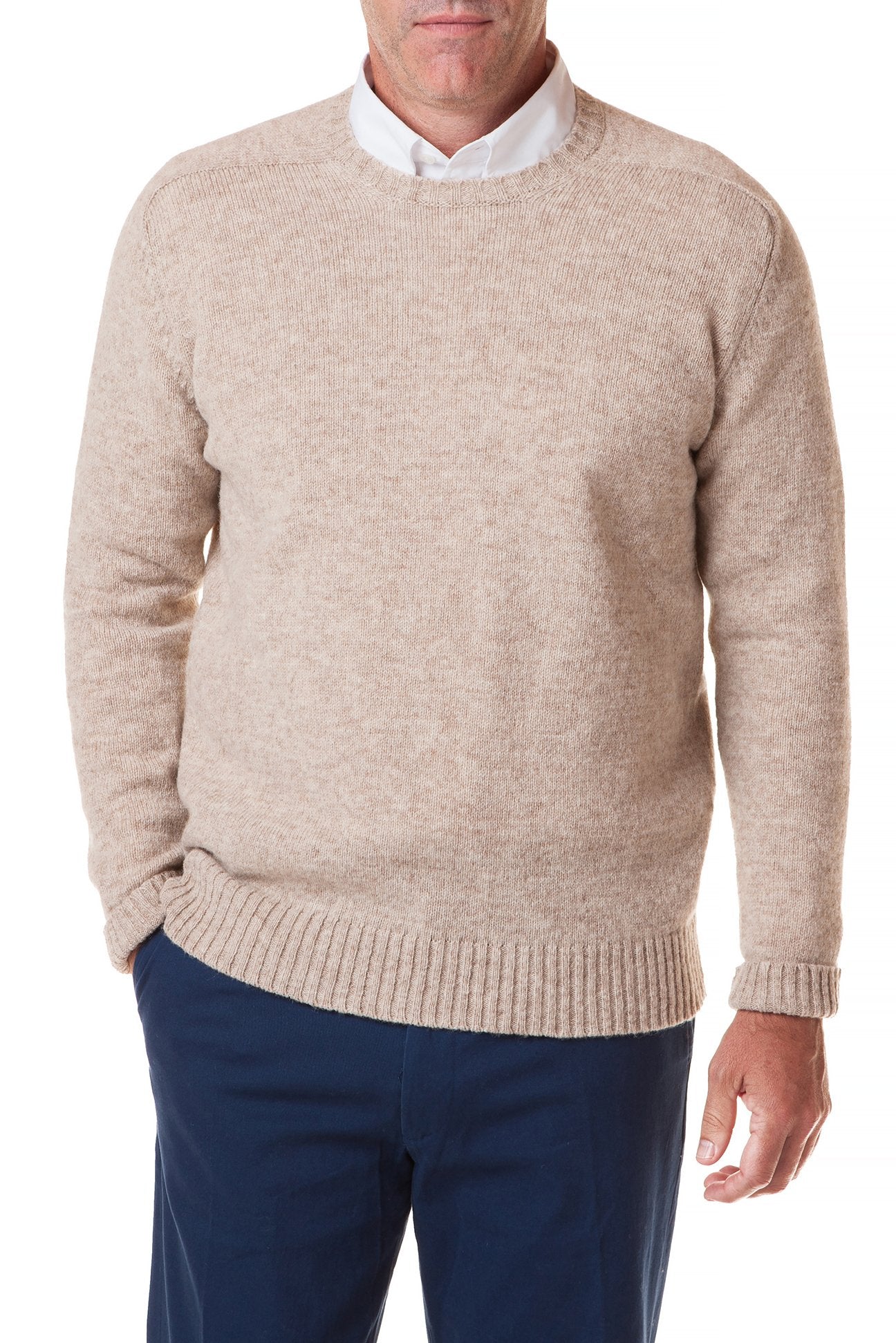 Shetland Crew Neck Sweater Oatmeal - MENS OUTERWEAR - Castaway Nantucket Island