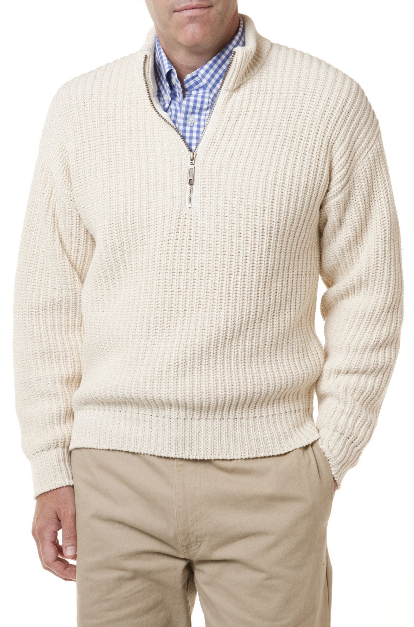 Shaker Knit Quarter Zip Sweater Natural
