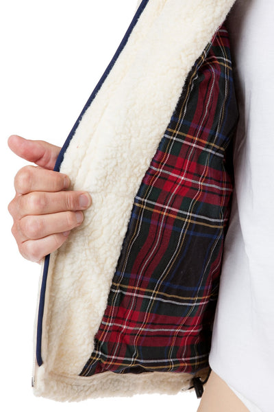 Sherpa Jacket Ivory with Black Stewart Plaid Lining - Castaway Nantucket Island