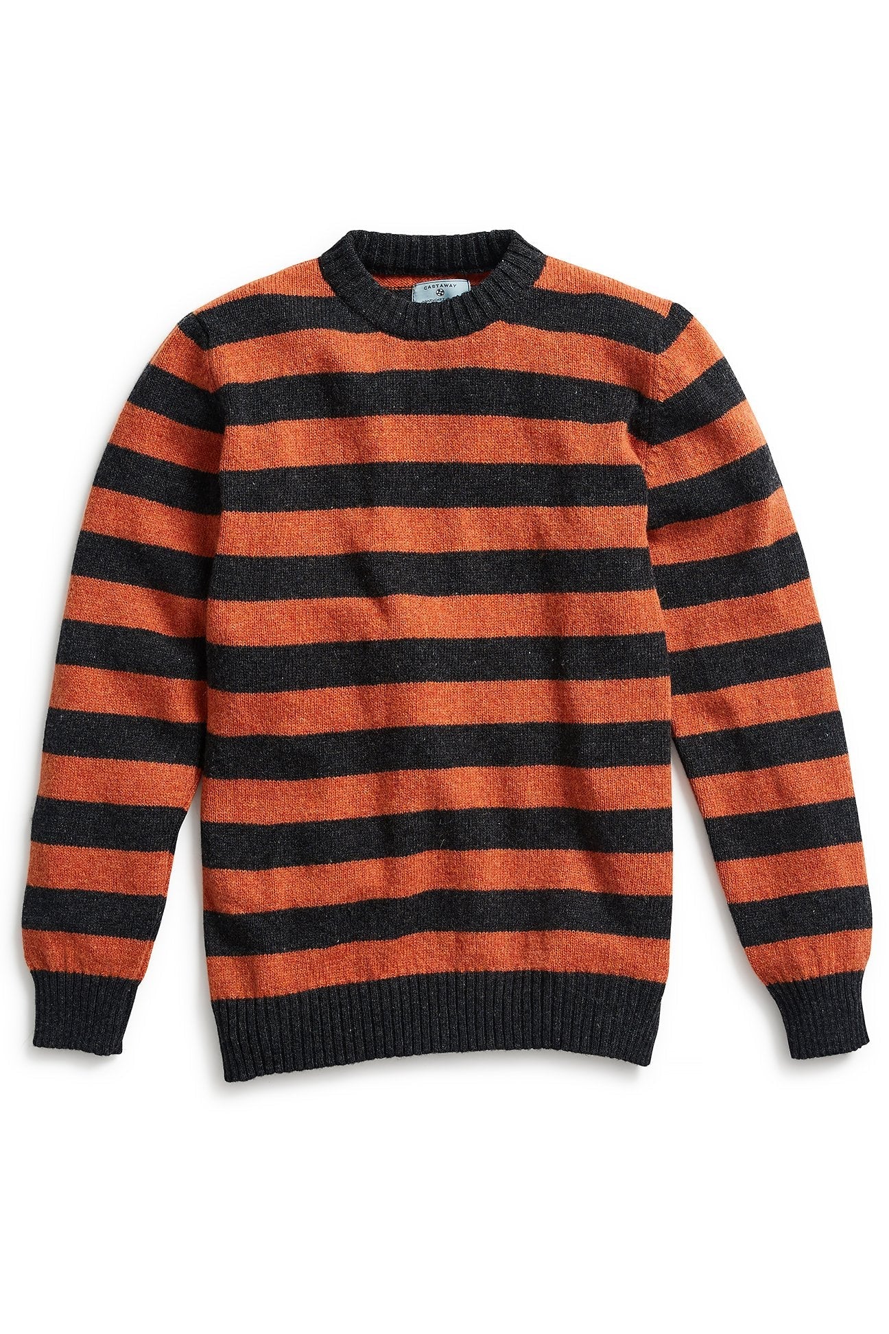 Mens Scottish Shetland Crewneck Sweater Grey & Burnt Orange Stripe ...