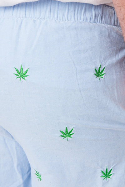 Sleeper Pant Blue Oxford with Pot Leaf - Castaway Nantucket Island