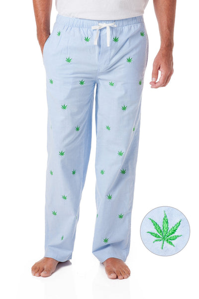 Sleeper Pant Blue Oxford with Pot Leaf - Castaway Nantucket Island