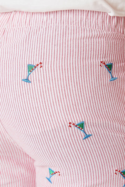 Sleeper Pant Oxford Red Stripe with Martini Candy Cane - Castaway Nantucket Island