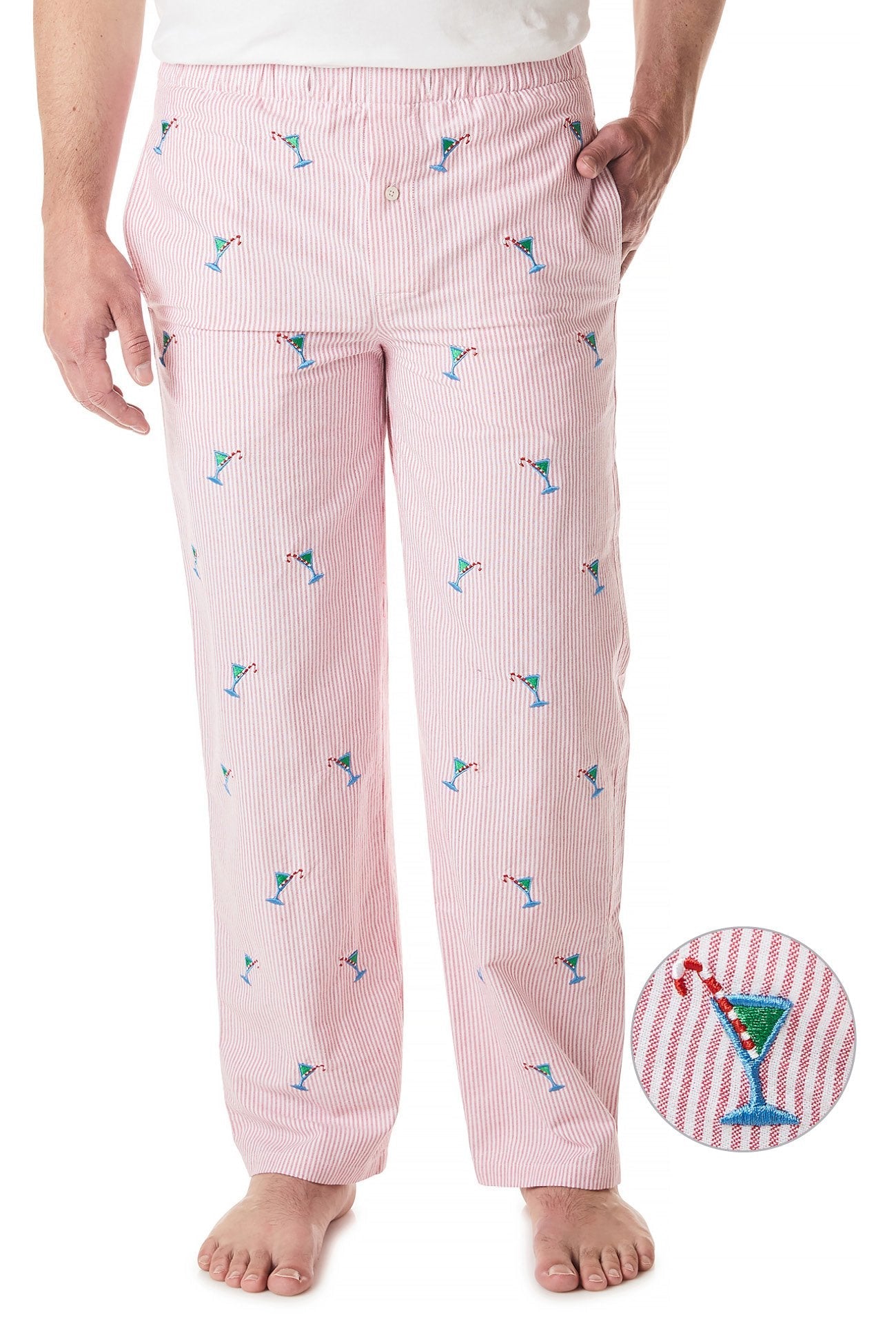 Sleeper Pant Oxford Red Stripe with Martini Candy Cane - Castaway Nantucket Island
