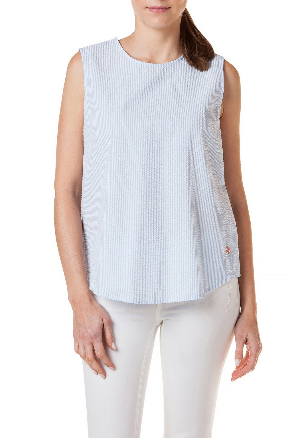Sleeveless Top Blue Seersucker - Castaway Nantucket Island