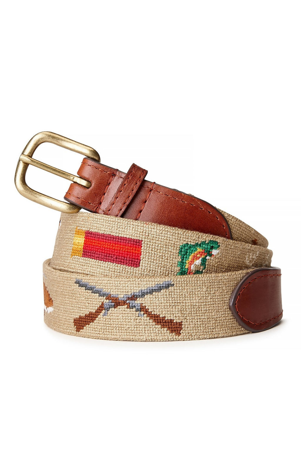Smathers and Branson Needlepoint Belt Khaki With Southern Sportsman - Castaway Nantucket Island