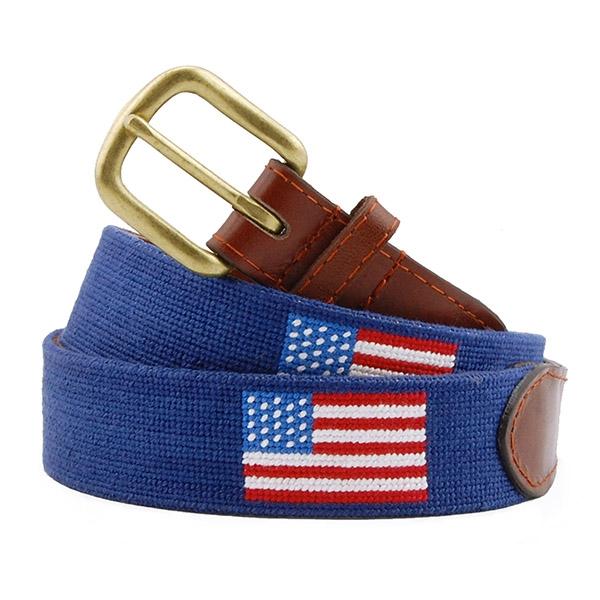 Needlepoint Belt Navy With American Flag - MENS BELTS - Castaway Nantucket Island