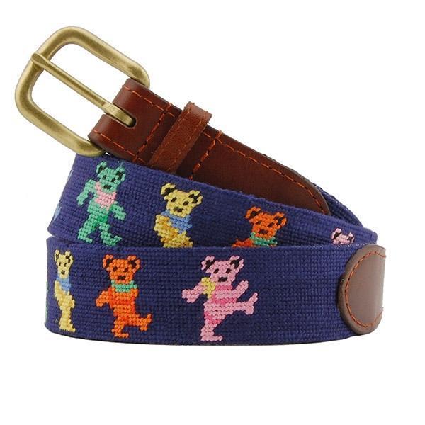 Needlepoint Belt Navy With Grateful Dead Dancing Bears - MENS BELTS - Castaway Nantucket Island