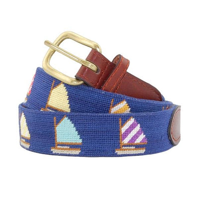 Needlepoint Belt Navy With Rainbow Fleet - MENS BELTS - Castaway Nantucket Island