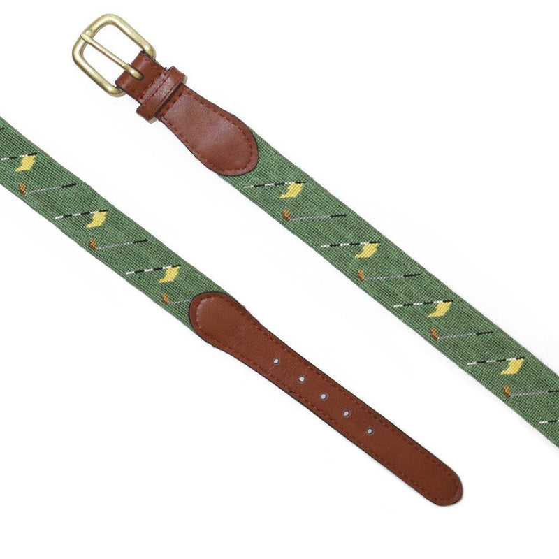 Needlepoint Belt Sage With Golf Flags - MENS BELTS - Castaway Nantucket Island