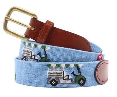 Smathers & Branson Needlepoint Belt Light Blue Beverage Cart MENS BELTS Smathers & Branson