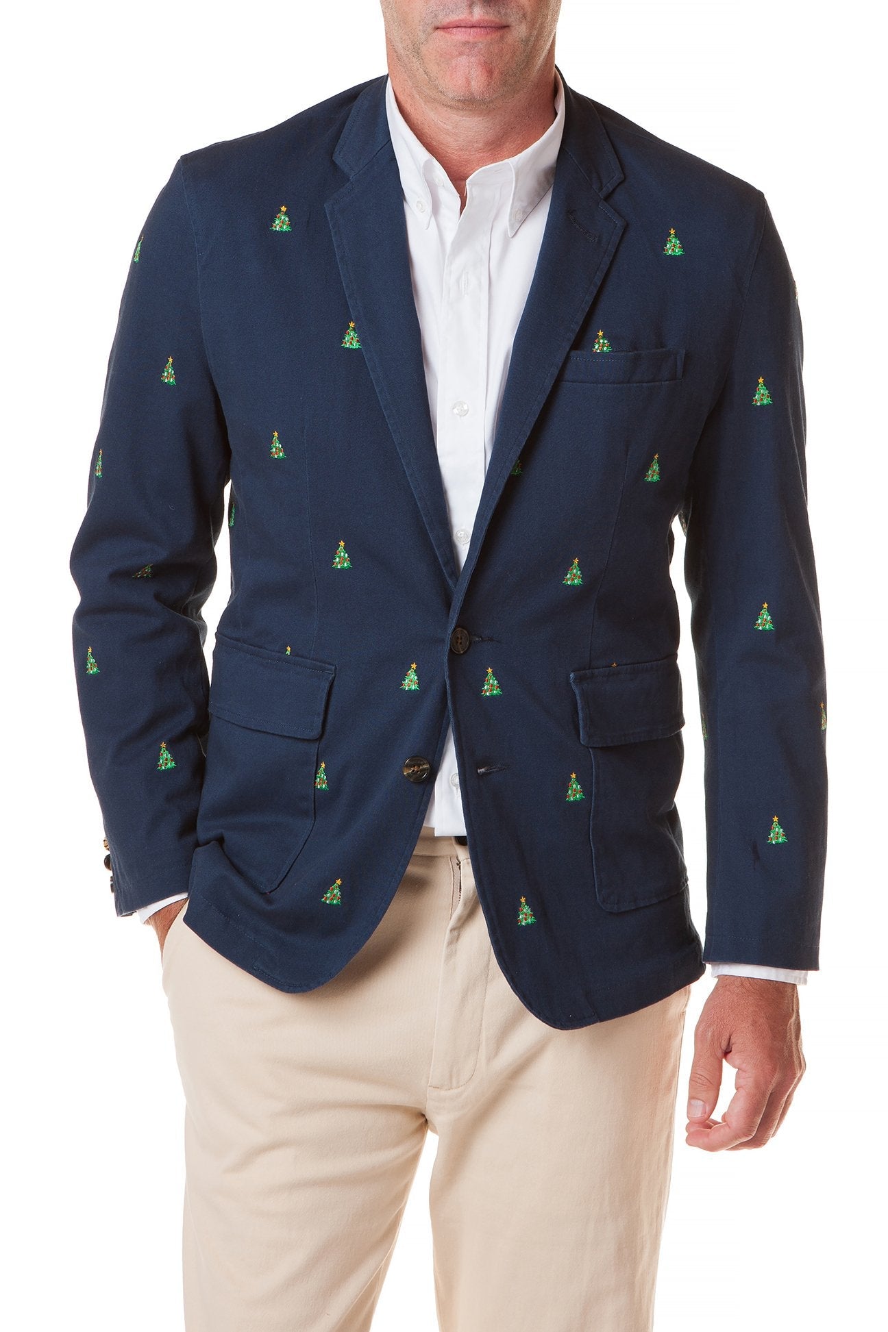 Spinnaker Blazer Nantucket Navy with Christmas Tree - MENS OUTERWEAR - Castaway Nantucket Island