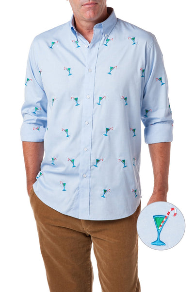 Straight Wharf Shirt Blue Oxford with Martini Candy Cane - Castaway Nantucket Island