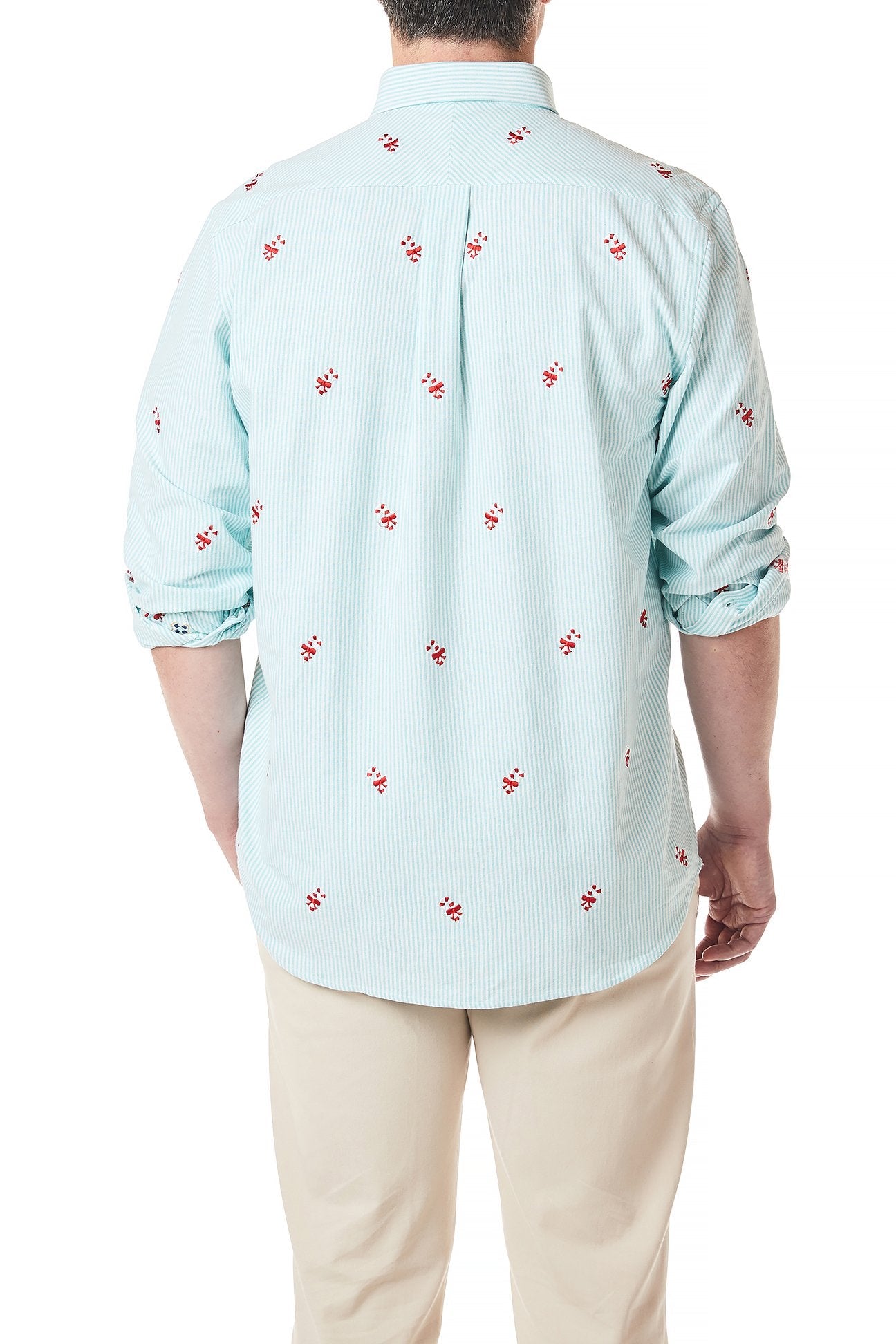 Straight Wharf Shirt Oxford Green Stripe with Candy Cane - Castaway Nantucket Island