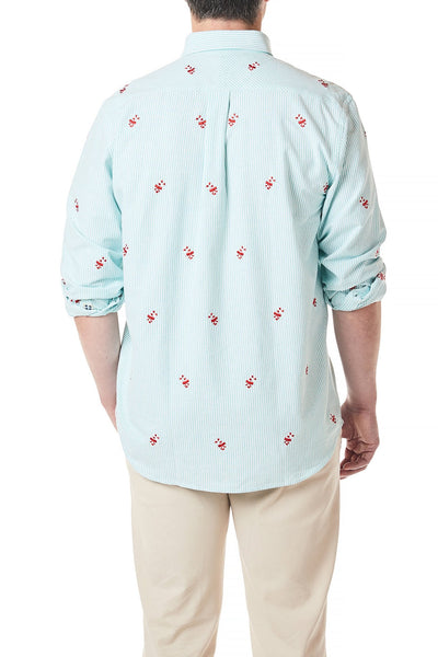 Straight Wharf Shirt Oxford Green Stripe with Candy Cane - Castaway Nantucket Island