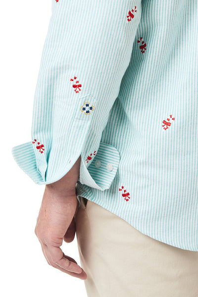 Straight Wharf Shirt Oxford Green Stripe with Candy Cane - Castaway Nantucket Island