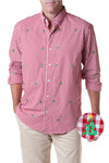 Straight Wharf Shirt Red Gingham with Christmas Tree - MENS SPORT SHIRTS - Castaway Nantucket Island