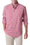 Straight Wharf Shirt Red Gingham with Christmas Tree - MENS SPORT SHIRTS - Castaway Nantucket Island