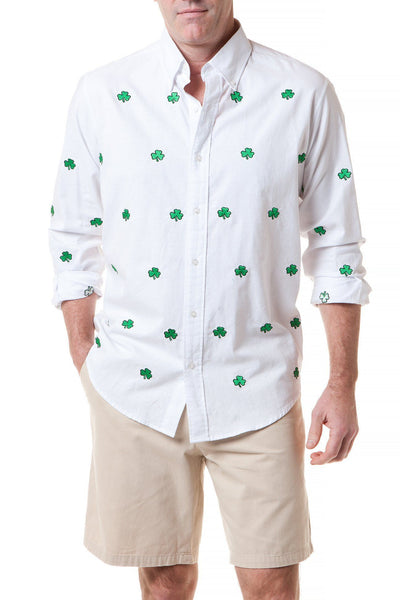 Straight Wharf Shirt White Oxford with Shamrock - MENS SPORT SHIRTS - Castaway Nantucket Island