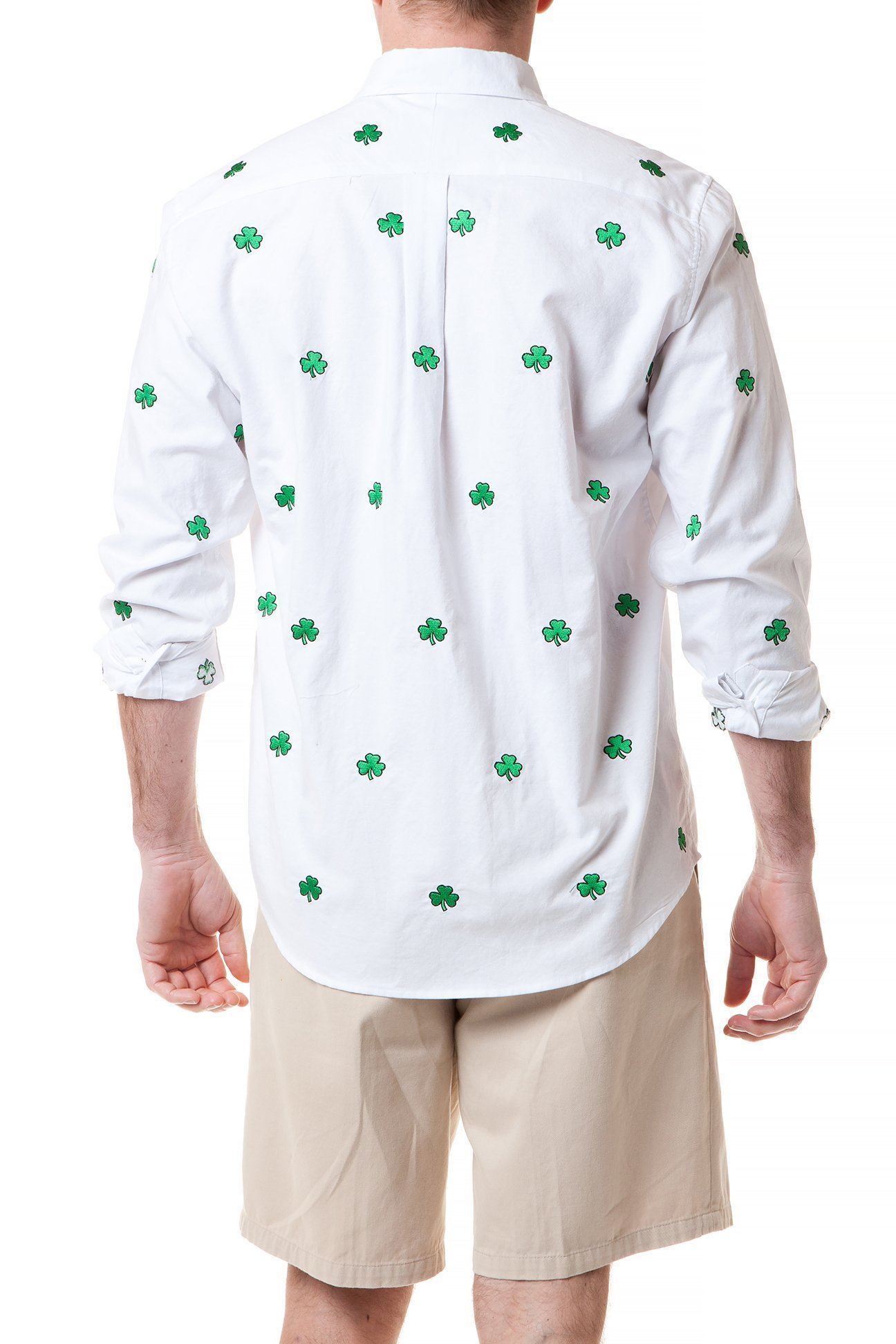 Straight Wharf Shirt White Oxford with Shamrock - MENS SPORT SHIRTS - Castaway Nantucket Island