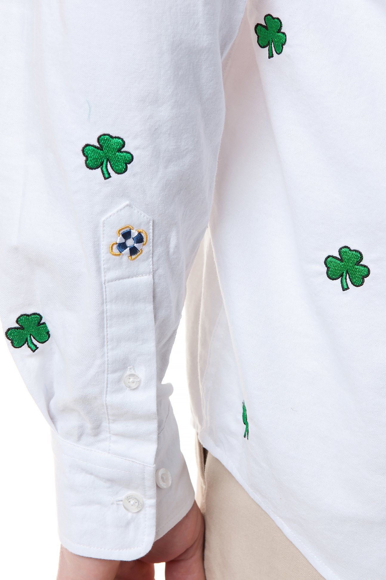 Straight Wharf Shirt White Oxford with Shamrock - MENS SPORT SHIRTS - Castaway Nantucket Island