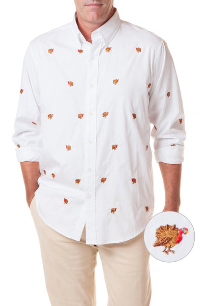 Straight Wharf Shirt White Oxford with Turkey - MENS SPORT SHIRTS - Castaway Nantucket Island