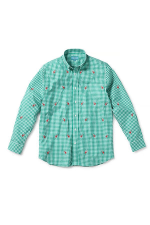 Straight Wharf Shirt Wide Gingham Emerald With Candy Cane MENS SPORT SHIRTS Castaway Nantucket Island