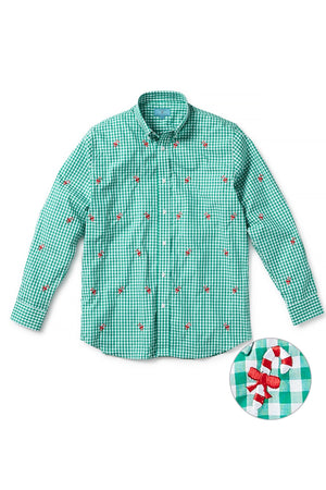 Straight Wharf Shirt Wide Gingham Emerald With Candy Cane MENS SPORT SHIRTS Castaway Nantucket Island