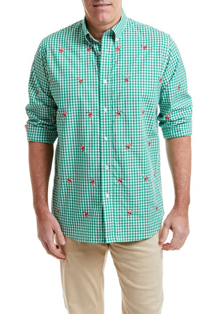 Straight Wharf Shirt Wide Gingham Emerald With Candy Cane MENS SPORT SHIRTS Castaway Nantucket Island