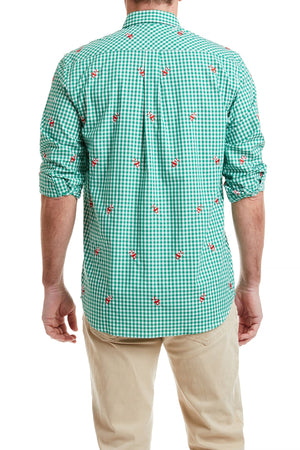 Straight Wharf Shirt Wide Gingham Emerald With Candy Cane MENS SPORT SHIRTS Castaway Nantucket Island
