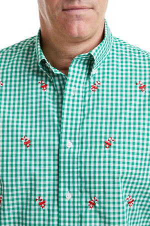 Straight Wharf Shirt Wide Gingham Emerald With Candy Cane MENS SPORT SHIRTS Castaway Nantucket Island