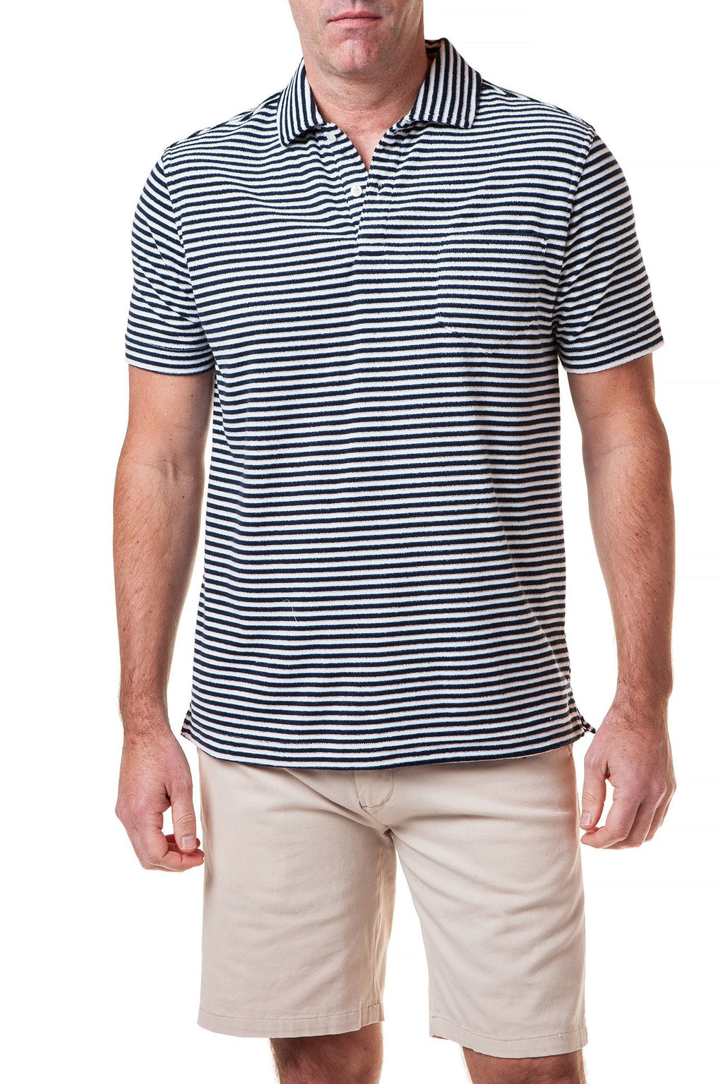 Terry Cloth Polo Navy Stripe - Castaway Nantucket Island