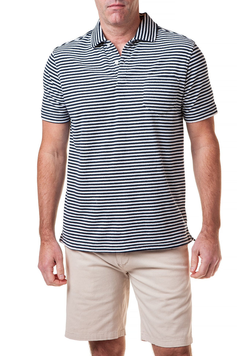 Terry Cloth Polo Navy Stripe - Castaway Nantucket Island