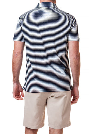 Terry Cloth Polo Navy Stripe - Castaway Nantucket Island