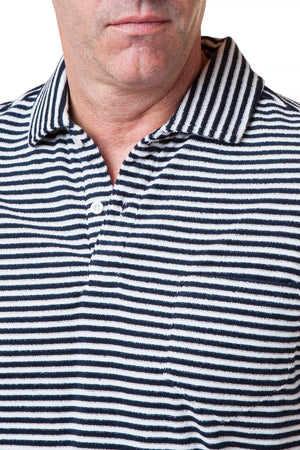 Terry Cloth Polo Navy Stripe - Castaway Nantucket Island
