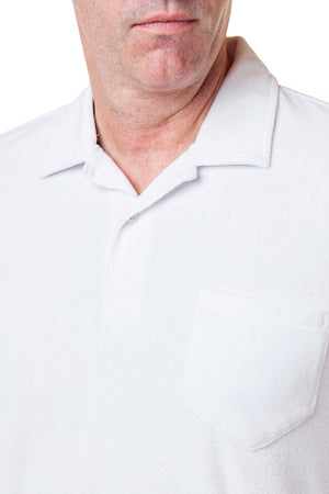 Terry Cloth Polo Shirt White - Castaway Nantucket Island