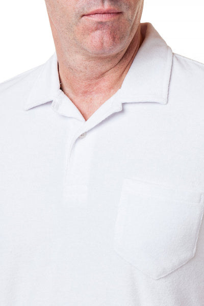 Terry Cloth Polo Shirt White - Castaway Nantucket Island