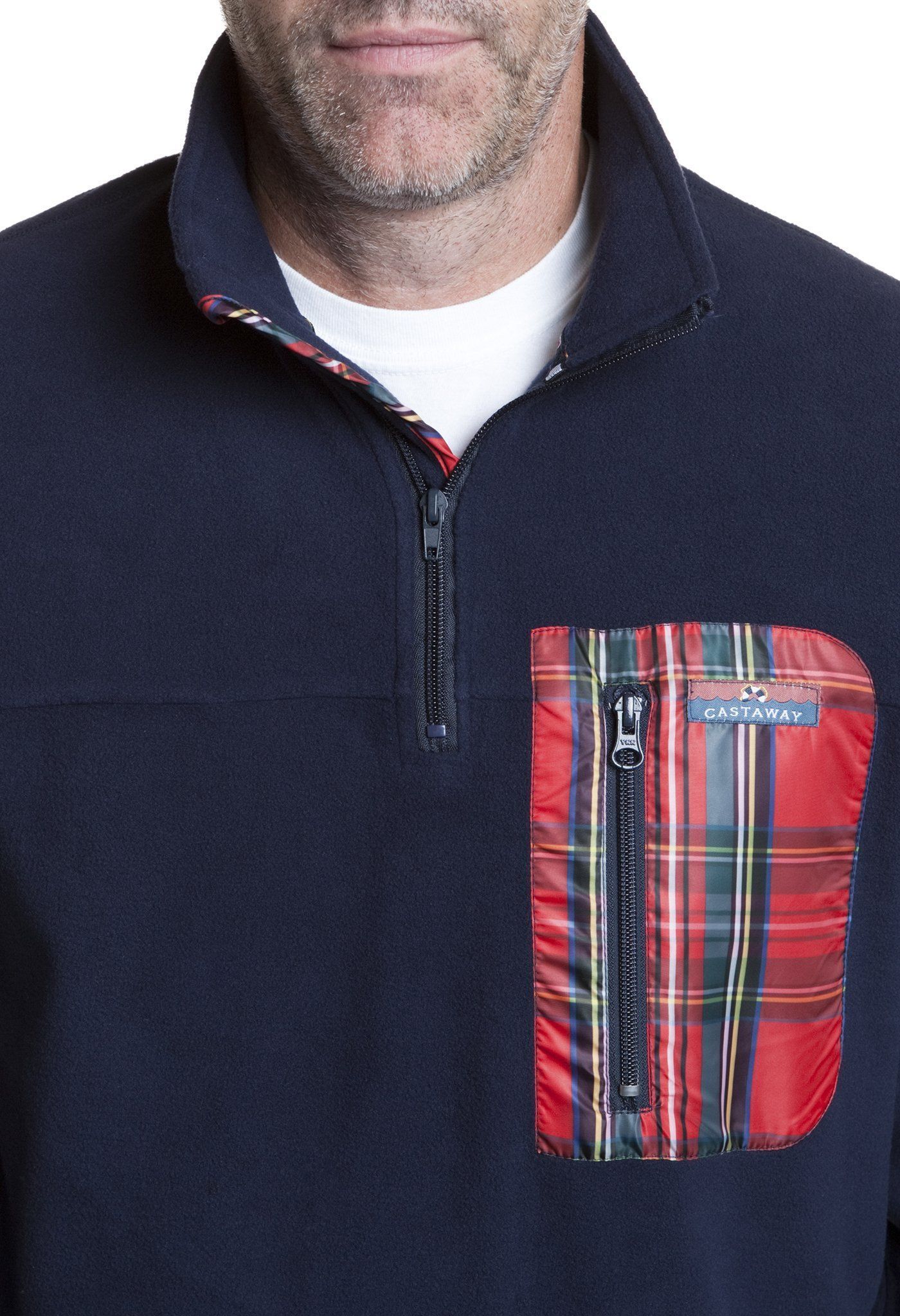 Tidal Fleece Quarterzip Pullover Nantucket Navy with Royal Stewart Trim - MENS OUTERWEAR - Castaway Nantucket Island