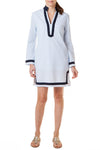 Tunic Dress Blue Seersucker with Navy Trim - Castaway Nantucket Island