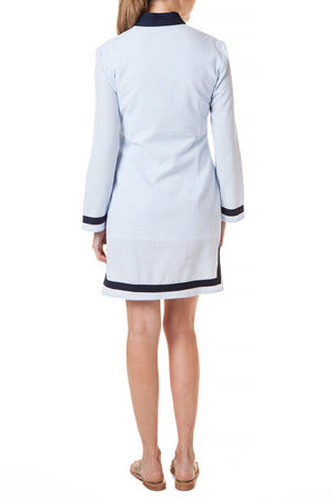 Tunic Dress Blue Seersucker with Navy Trim - Castaway Nantucket Island