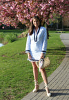 Tunic Dress Blue Seersucker with Navy Trim - Castaway Nantucket Island