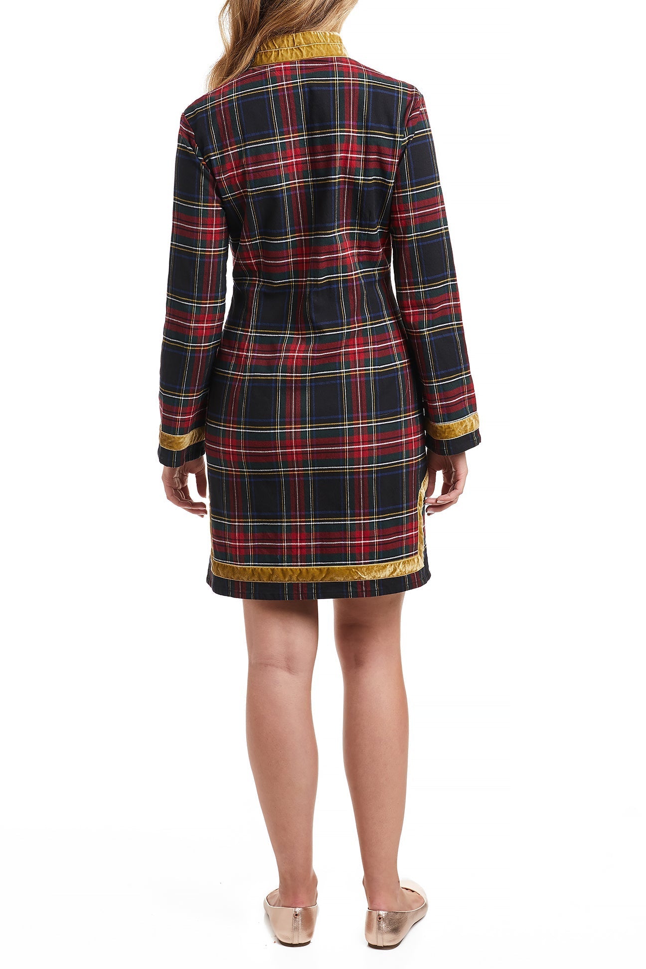 Ladies Tunic Christmas Holiday Dress Black Stewart with Gold Velvet Trim Castaway Nantucket Island Ladies Tunic Christmas Holiday Dress Black Stewart with Gold Velvet Trim Castaway Nantucket Island
