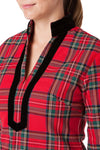 Tunic Dress Stretch Twill Royal Stewart with Black Velvet Trim - Castaway Nantucket Island