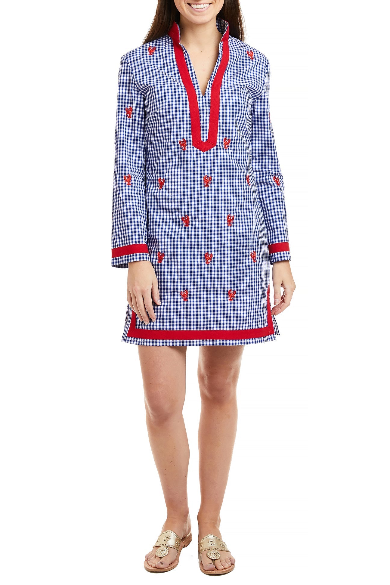 Tunic Dress Wide Gingham Royal w/White Trim with Lobster TUNICS & DRESSES Castaway Nantucket Island