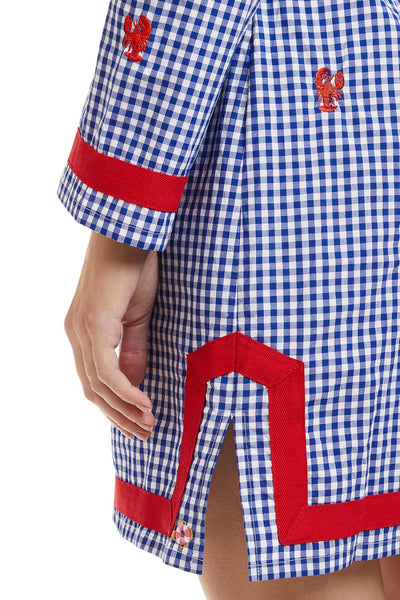 Tunic Dress Wide Gingham Royal w/White Trim with Lobster TUNICS & DRESSES Castaway Nantucket Island