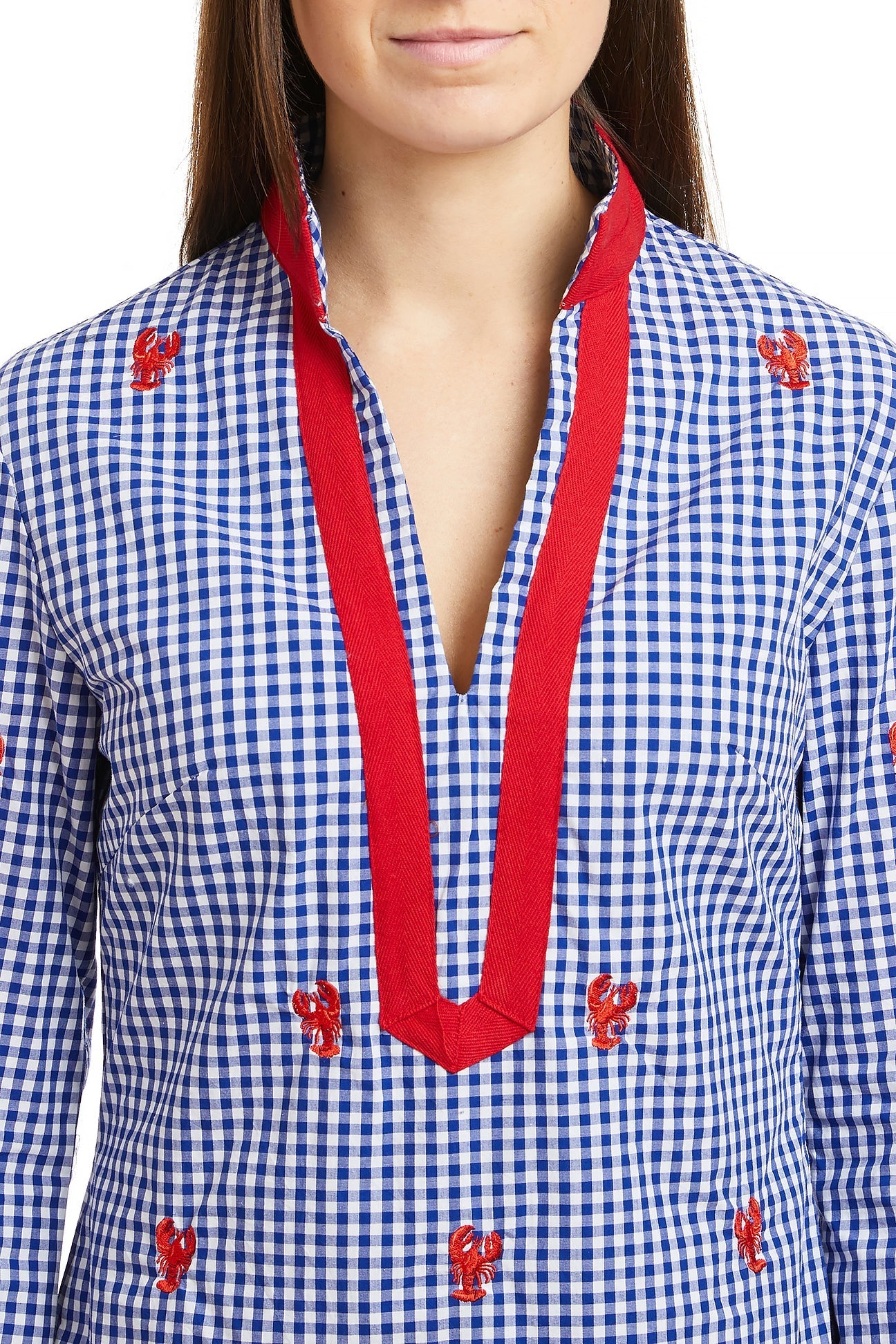 Tunic Dress Wide Gingham Royal w/White Trim with Lobster TUNICS & DRESSES Castaway Nantucket Island