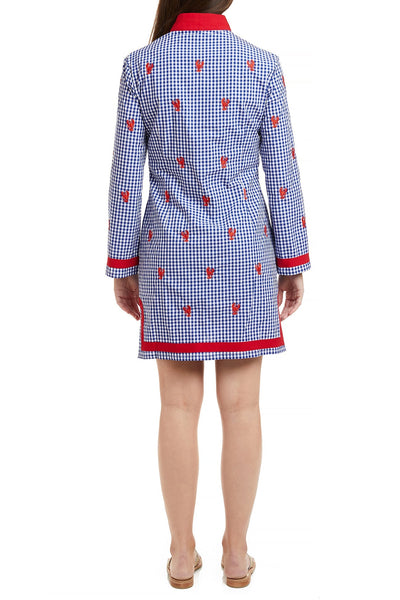 Tunic Dress Wide Gingham Royal w/White Trim with Lobster TUNICS & DRESSES Castaway Nantucket Island