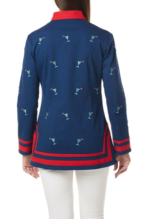 Tunic Top Nantucket Navy with Martini Candy Cane and Red Trim - Castaway Nantucket Island