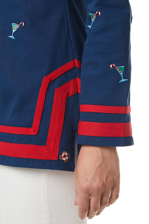 Tunic Top Nantucket Navy with Martini Candy Cane and Red Trim - Castaway Nantucket Island