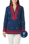 Tunic Top Nantucket Navy with Martini Candy Cane and Red Trim - Castaway Nantucket Island